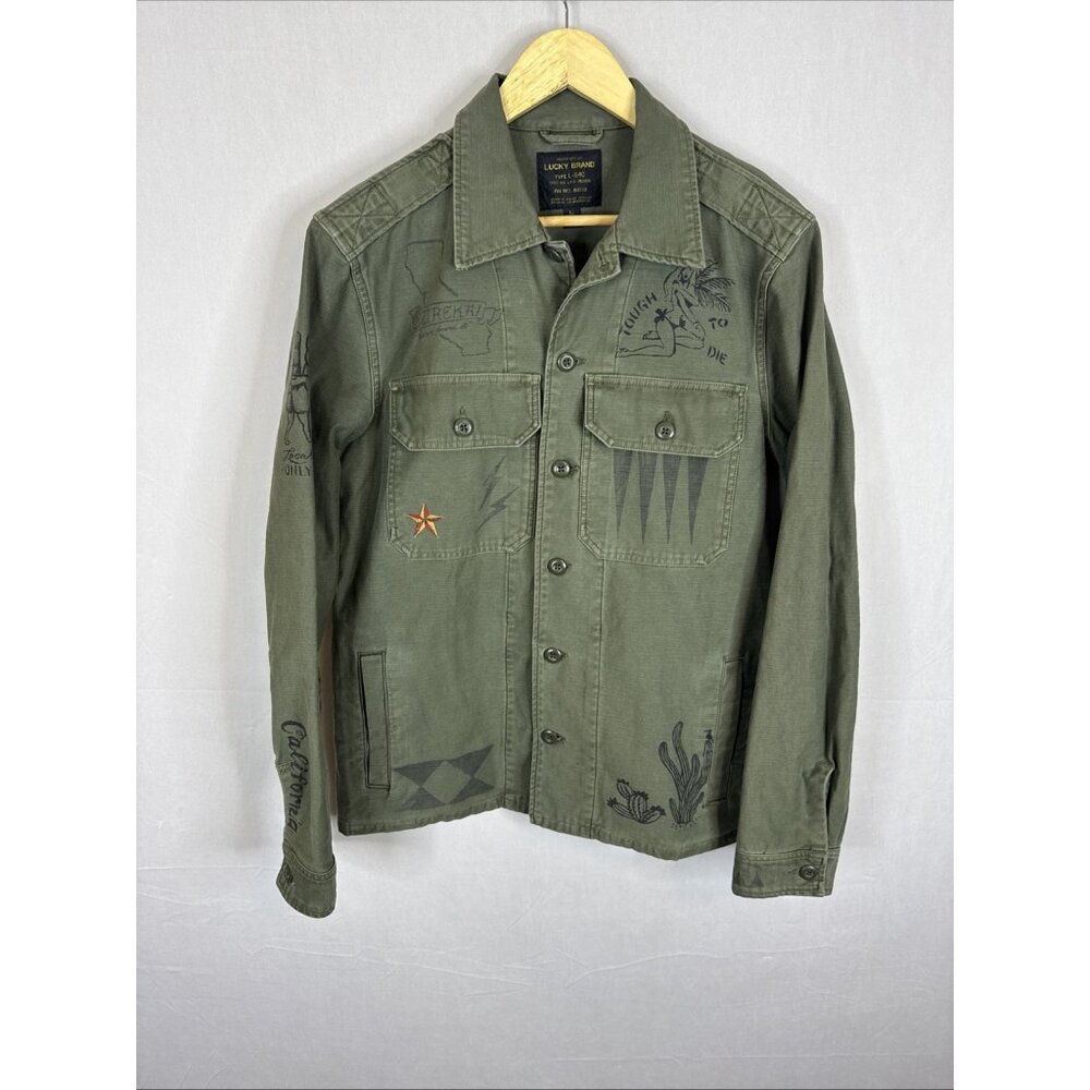 Lucky Brand Type L-5AC Military Jacket M Olive Graphic Utility Shirt California